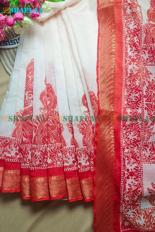 জরি সুতার কাতান পাড় শাড়ি।
