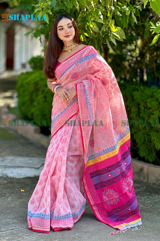 হাফসিল্ক পাড় শাড়ি।