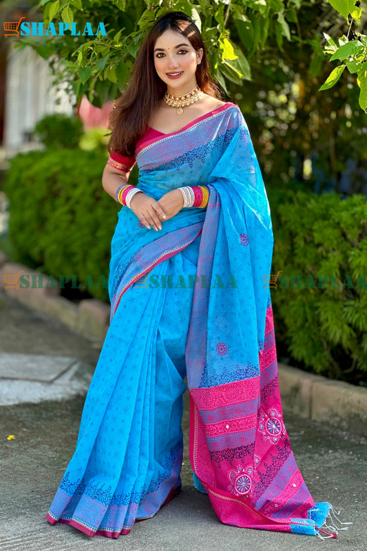 হাফসিল্ক পাড় শাড়ি।